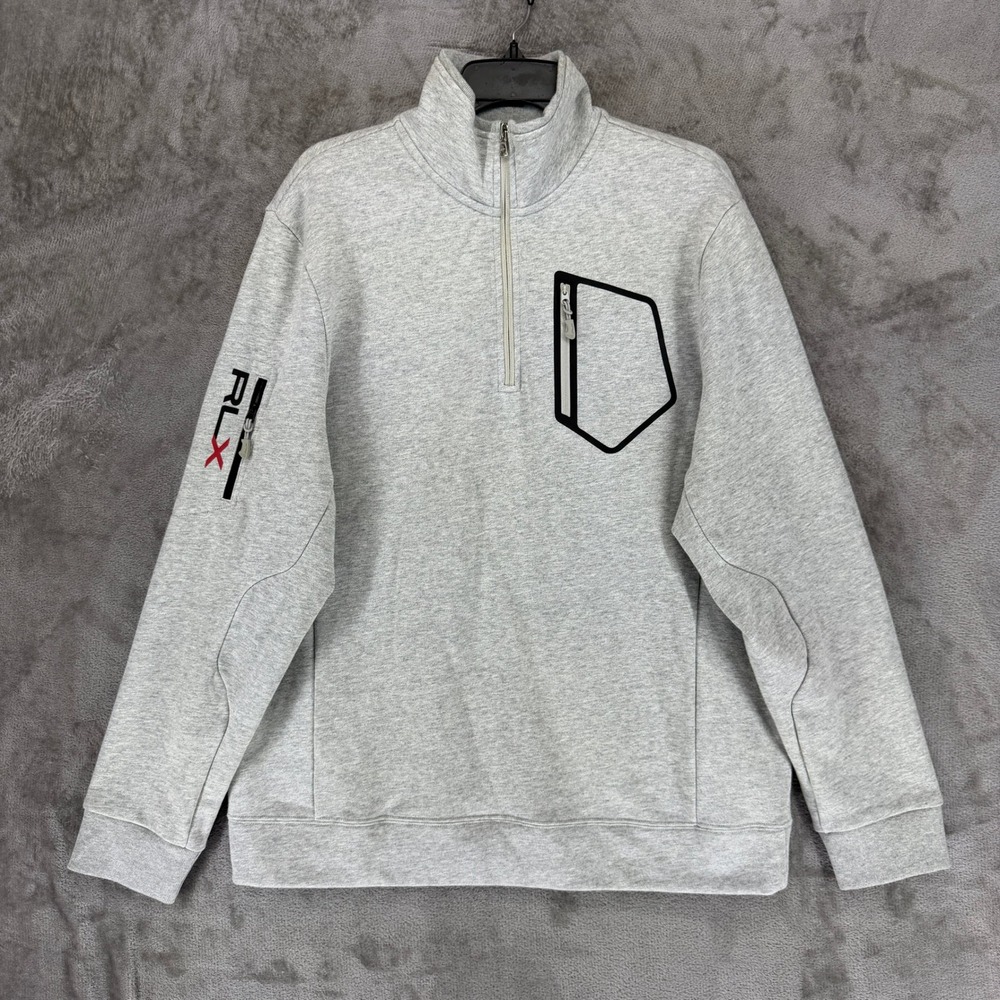 RLX Ralph Lauren Pullover Mens XL Quarter Zip Gray Chest Sleeve Pocket EUC
